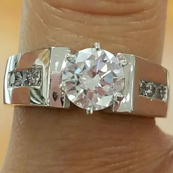 Solid 14k white gold Engagement ring 4 5 6 7 8 9